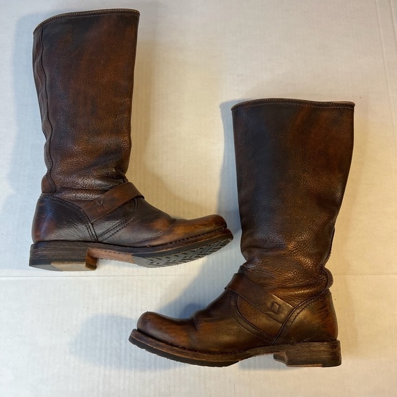 Frye Sz 7 Veronica Slouch Distressed Brown Leather Knee Boots - Picture 2 of 14